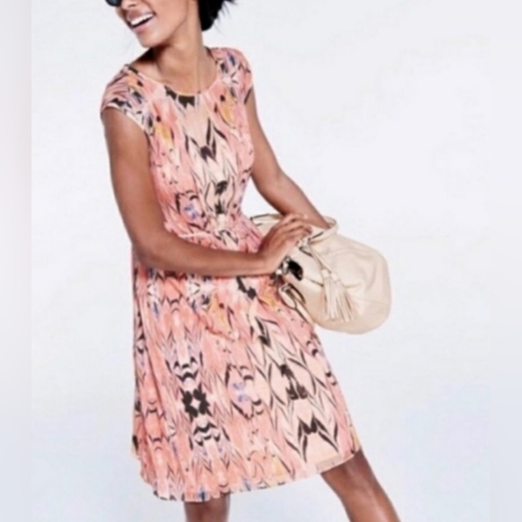 J. CREW Pink Silk Print Marbeled A-Line Cap Sleeve Dress Size 4 - Picture 3 of 9